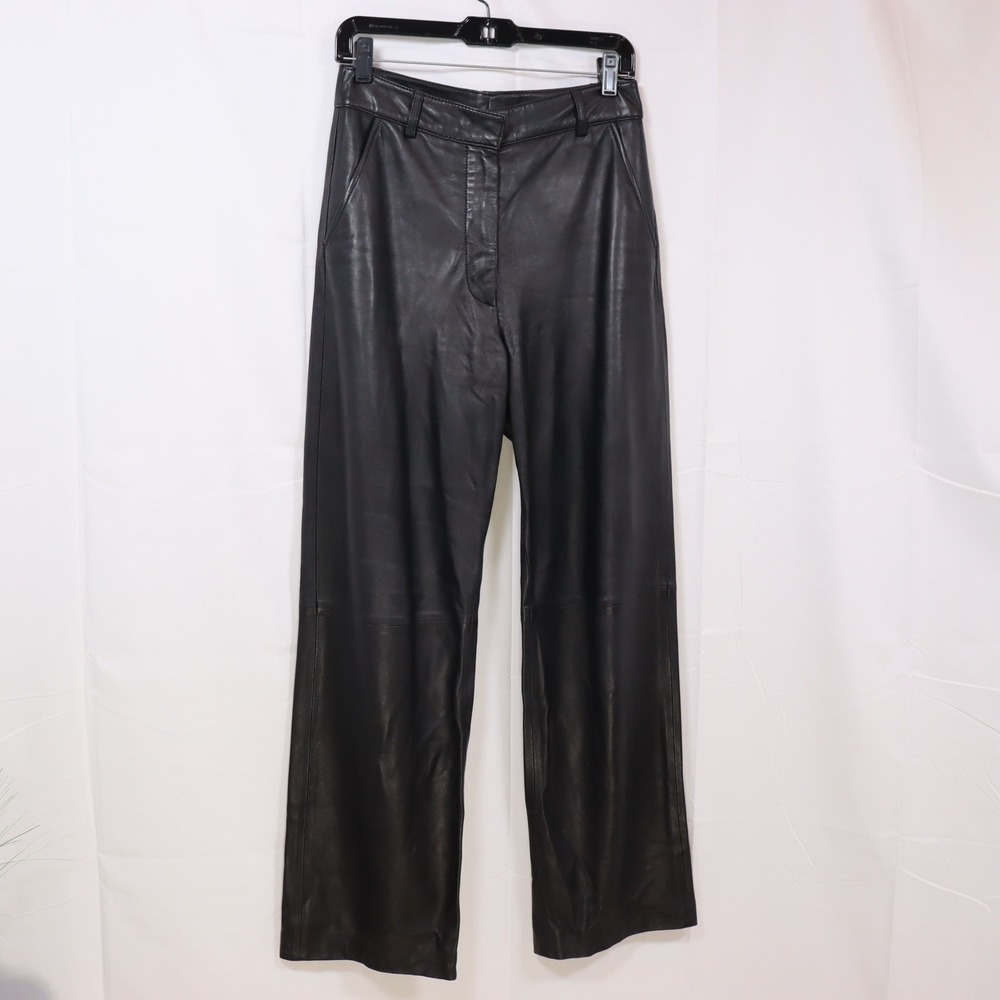 FRAME Lamb Leather Wide Leg Pants 28 Black Womens‎ LWLT0572 Noir